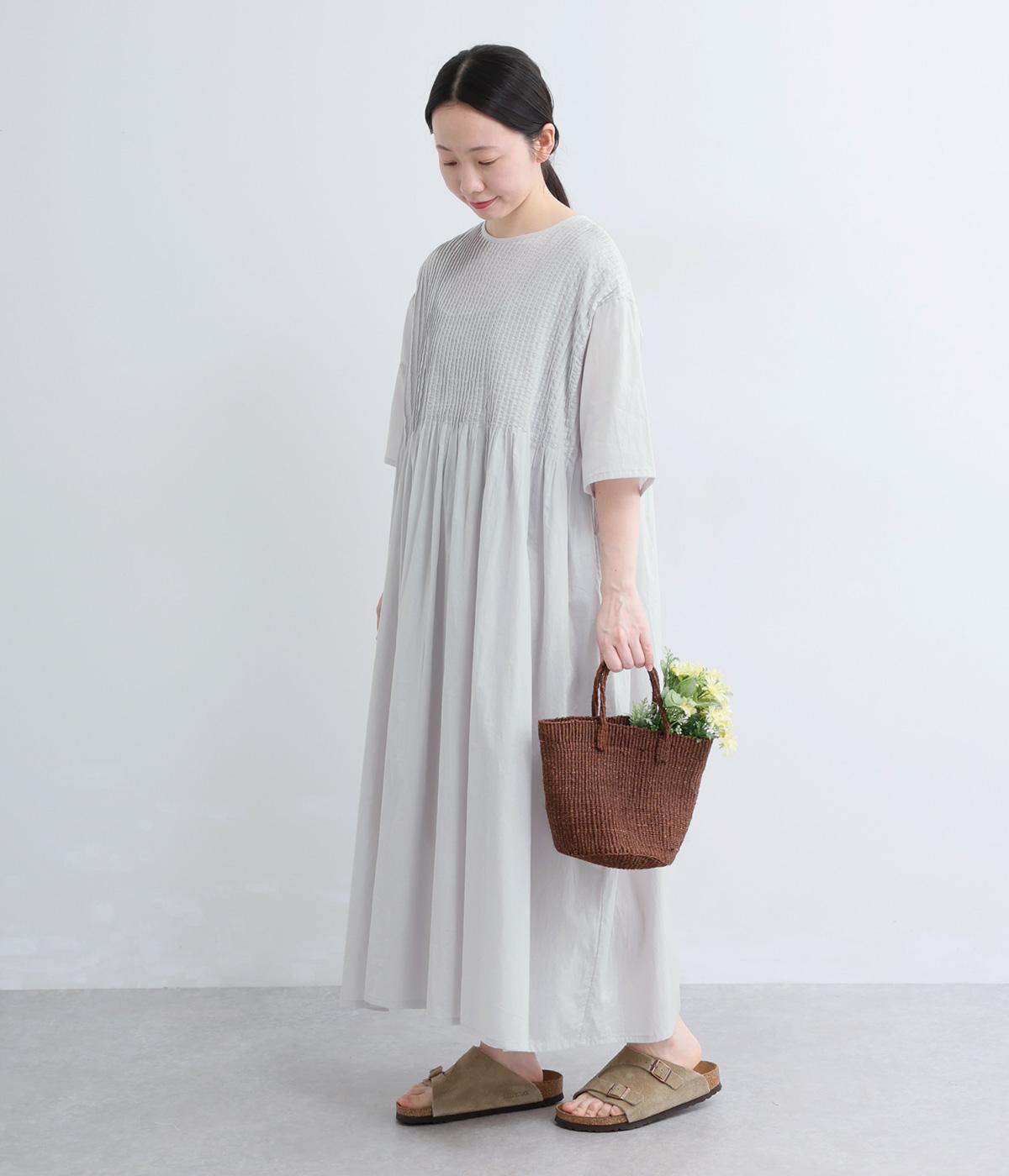 ソフトローン　ピンタックワンピース(ライトグレー-F)