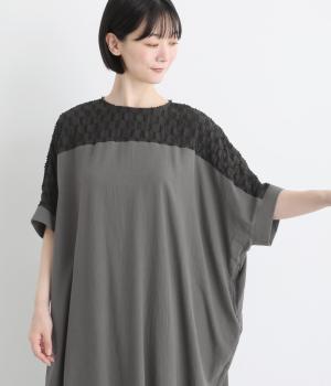 コットンワッシャー×シャーリング　ワンピース(チャコール-F)