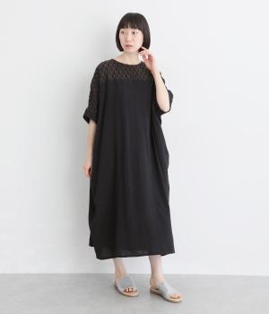 コットンワッシャー×シャーリング　ワンピース(ブラック-F)