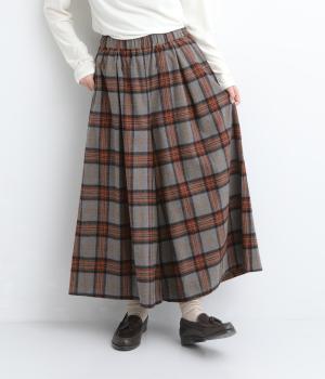 コットン起毛 フレアパンツ（グレー×レッドチェック・F）