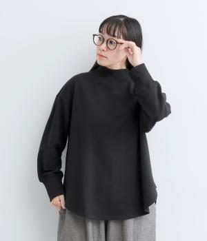 コットンミニ裏毛リブネックプルオーバー(ブラック-F)