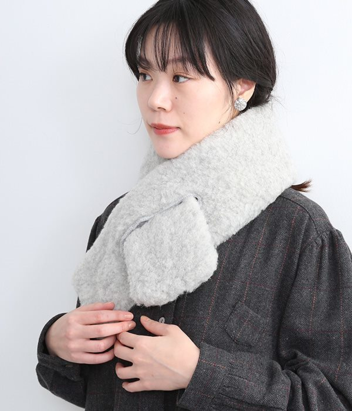 ウールマフラー(ライトグレー-ONESIZE)