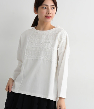 USコットン天竺レースたたきTシャツ(オフホワイト-ONESIZE)