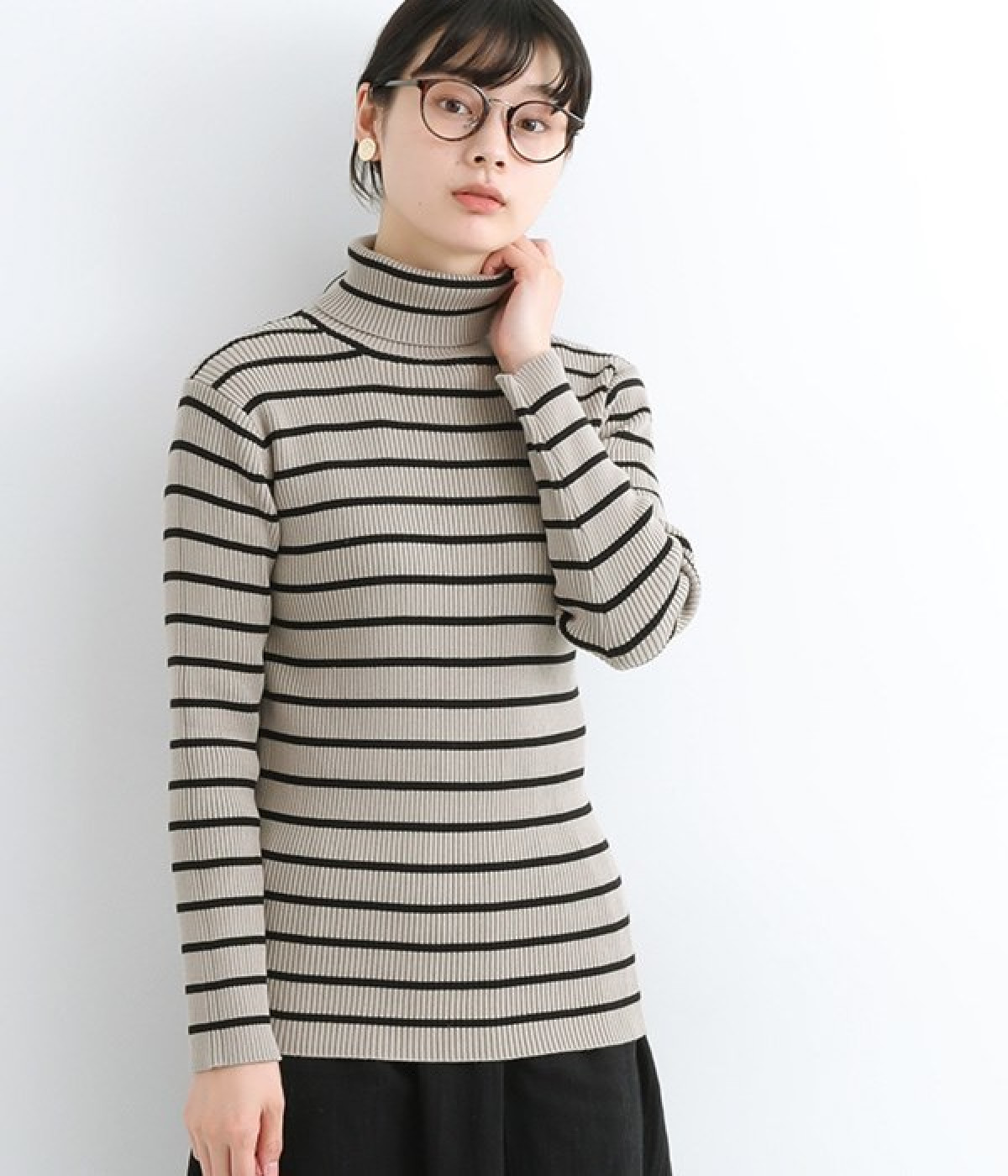 オーガニックコットンリブボーダータートル(モカ×ブラック-ONESIZE)