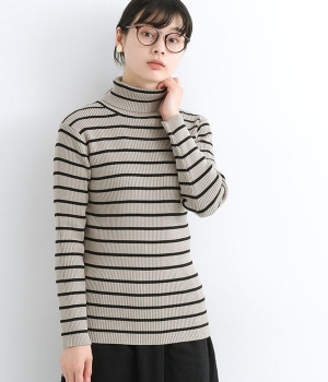 オーガニックコットンリブボーダータートル(モカ×ブラック-ONESIZE)