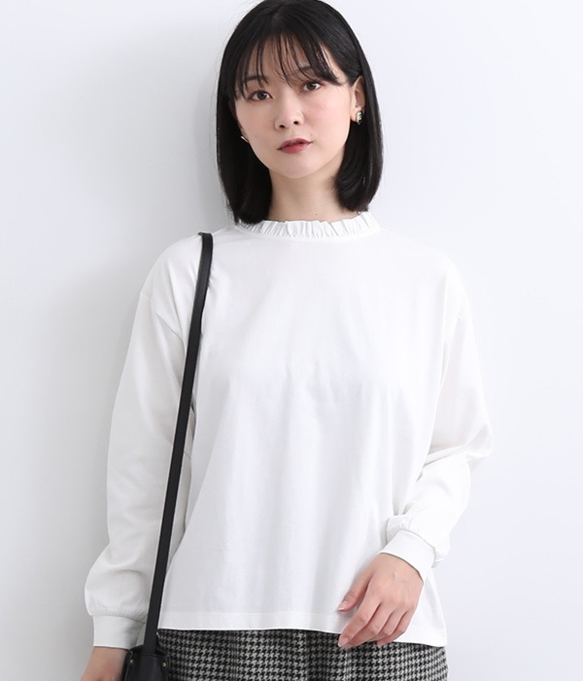 USコットン天竺フリル襟カットソー(オフホワイト-ONESIZE)