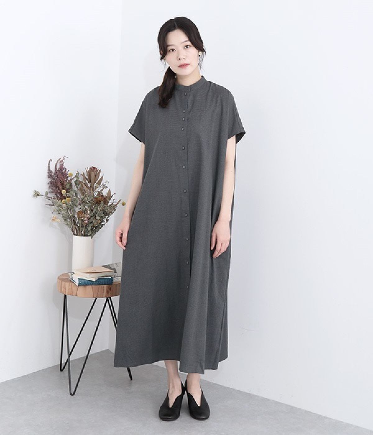 Cornetスタンドカラーフレンチスリーブワンピース(チドリ-ONESIZE)