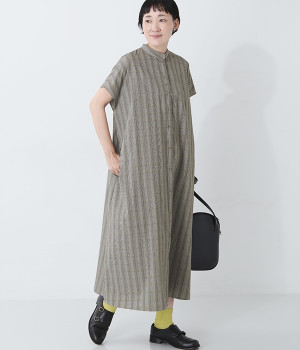 Cornetスタンドカラーフレンチスリーブワンピース(グレンチェック-ONESIZE)