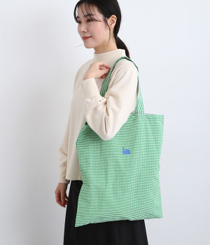 コットンLaukkuギンガムfold　トートバッグ(グリーン-ONESIZE)
