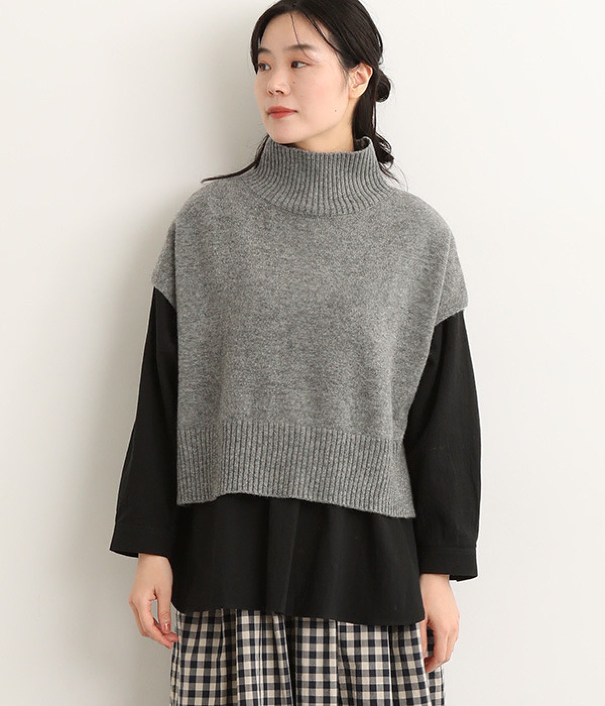 ラムズウールハイネックワイドベスト(グレー-ONESIZE)