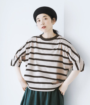 Cloche　USコットン5分袖Tシャツ(モカ×ブラック-ONESIZE)