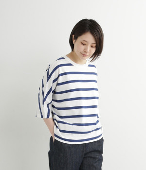 Cloche　USコットン5分袖Tシャツ(オフホワイト×ブルー-ONESIZE)