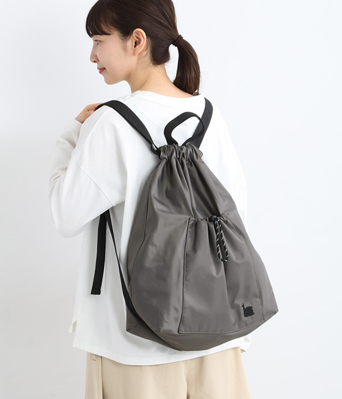 ナイロンツイルナップサック(ダークグレー-ONESIZE)