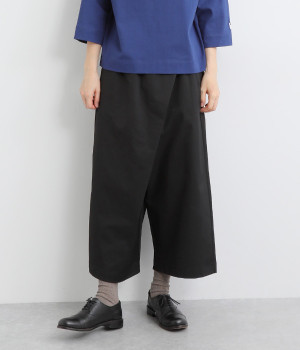 ポリエステルコットンリネンツイルラップパンツ(ブラック-ONESIZE)