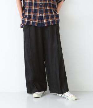 ヘンプ　プリーツタックワイドパンツ(ブラック-ONESIZE)