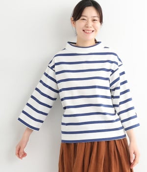 USコットン ボトルネック7分袖(オフホワイト×ブルー-ONESIZE)