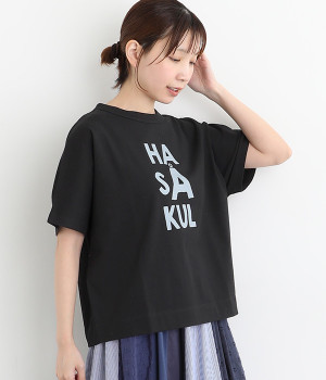 Clocheコットン前後ロゴプリントTシャツ(ブラック-ONESIZE)