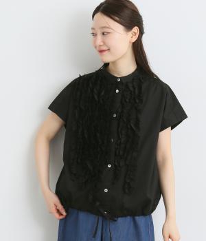 フレンチスリーブフリルシャツ(ブラック-ONESIZE)