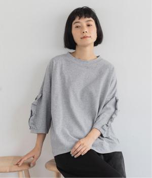 コットン天竺　フリル6分袖Tシャツ(グレー-ONESIZE)