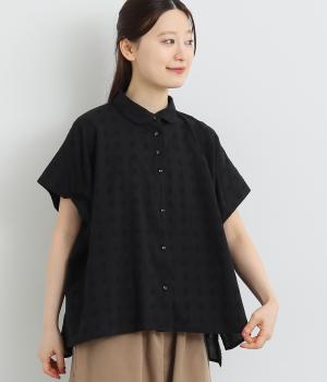 ドビーガーゼ　ショルダータック丸襟シャツ(ブラック-ONESIZE)