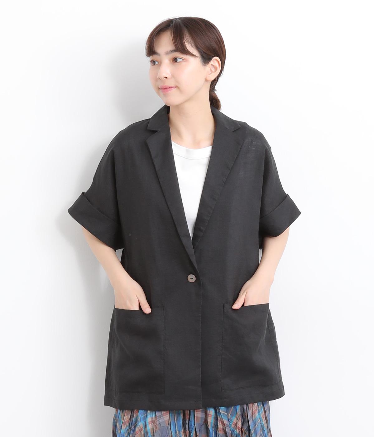 ラミー　半袖シャツジャケット(ブラック-ONESIZE)