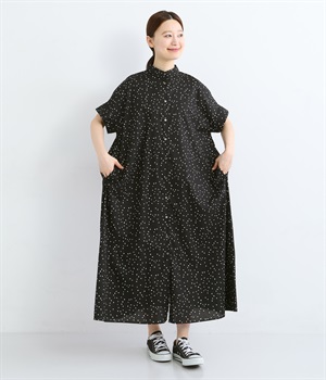 Cornet ローン四角ドットプリントワンピース(ブラックドット-ONESIZE)