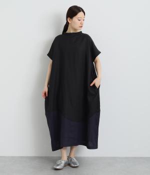 Pomme　ヘンプ　ウェーブ切り替え2wayワンピース(ブラック-ONESIZE)