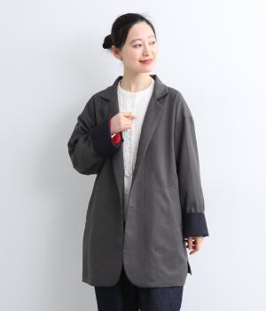 ギャバ　オーバーサイズゆるジャケット(ダークグレー-F)