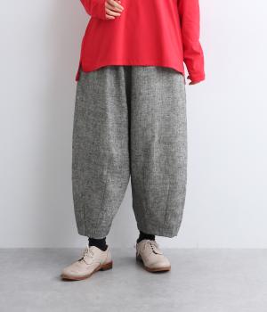 Pomme　リネンビエラ起毛　裾ダーツ9分パンツ(オフホワイト×ブラック-F)