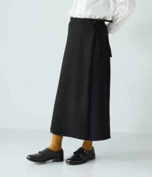 ウール圧縮天竺2wayラップスカート(ブラック-F)