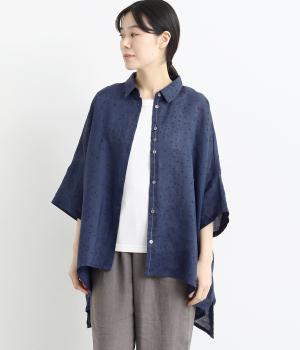 Cieラミースクエアーポルカ5分袖シャツ(ダークブルー-F)