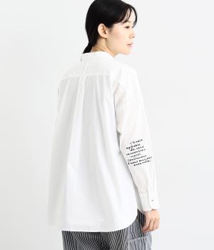 バンドカラー袖刺繍シャツ