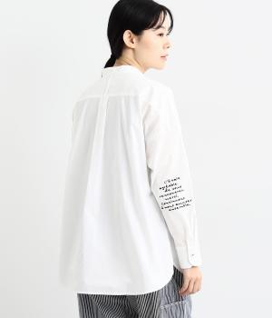バンドカラー袖刺繍シャツ(オフホワイト-F)