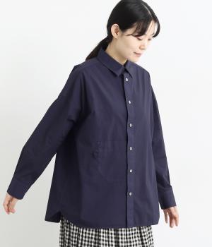 オーガニックコットンタイプライター　オーバーサイズシャツ(ネイビー-F)