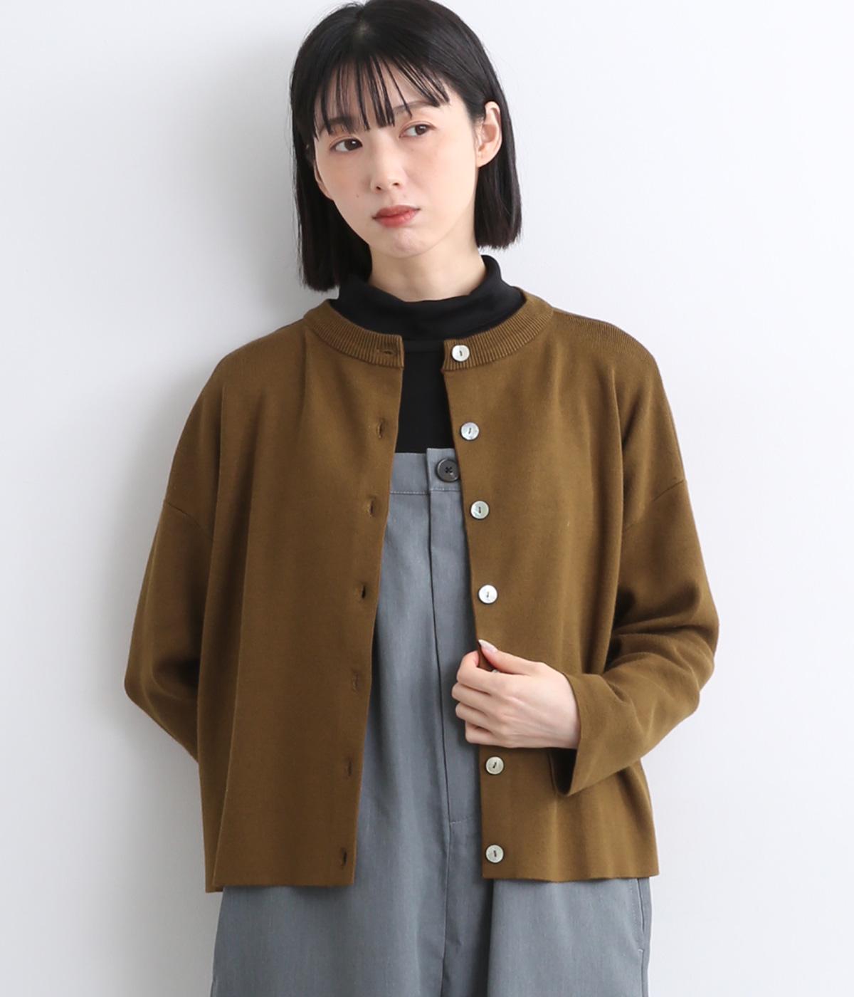 プレーティング総針2wayカーディガン(キャメル-F)