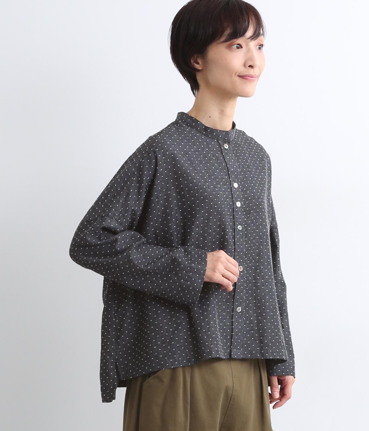 Cielドットドビースタンドカラー9分袖シャツ(ブラック-F)