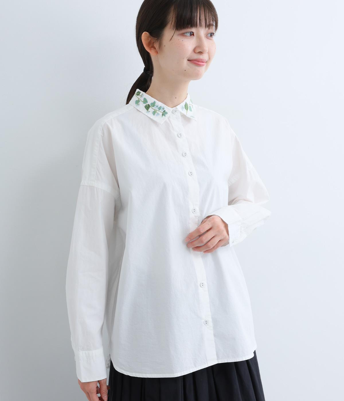 タイプライター　刺繍襟シャツ(オフホワイト-F)