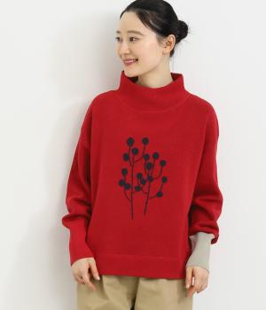 ユーカリモックネックスエット風ニット(レッド-F)