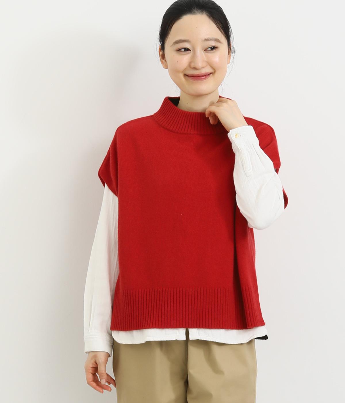 ラムズウールボトルネックベスト(レッド-F)