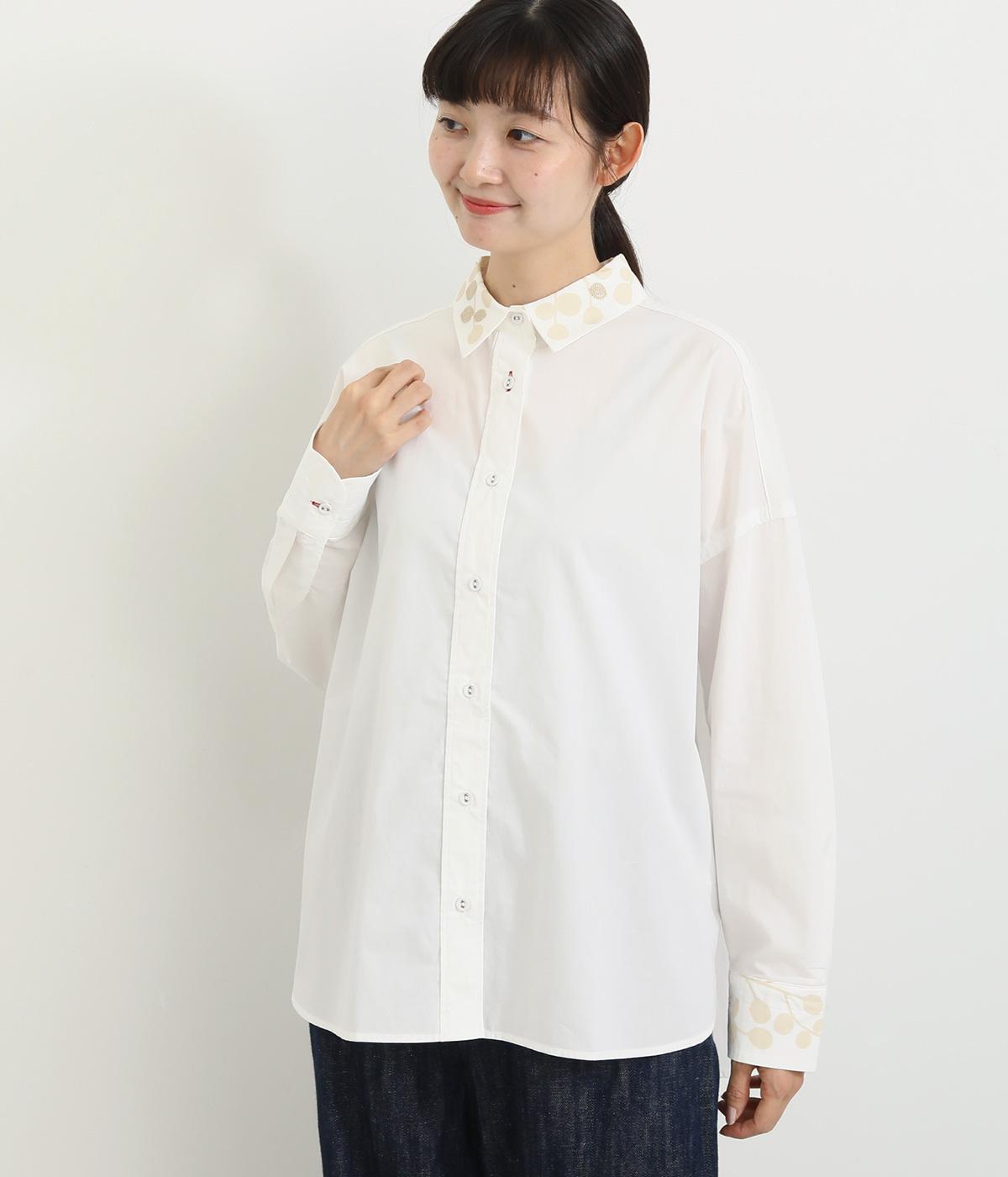 タイプライタープリント襟シャツ(オフ×アイボリー-F)