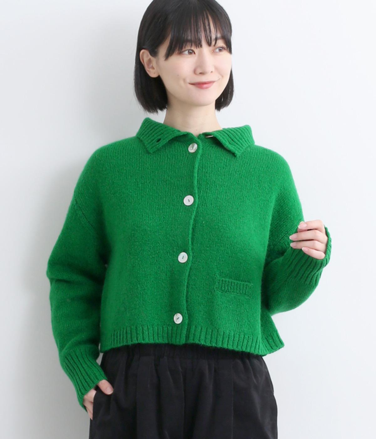 シェットランドウールショート丈2wayセーター(グリーン-F)