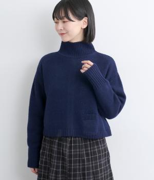 シェットランドウールショート丈2wayセーター(ネイビー-F)