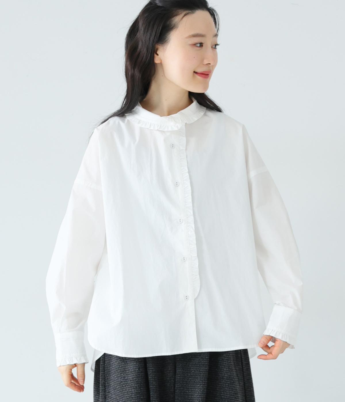 タイプライターハイネックフリルシャツ(オフホワイト-F)