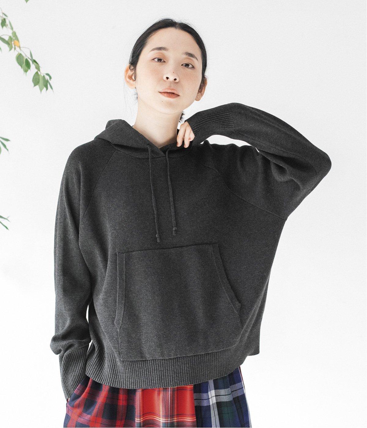 プレーディング総針プルパーカー(ダークグレー-F)