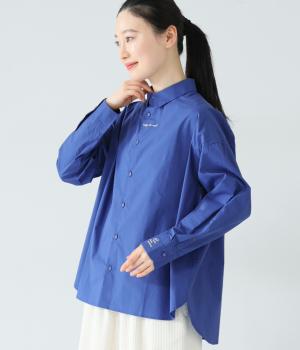 タイプライターロゴ刺繍シャツ(ダークブルー-F)