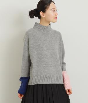 袖口配色ハイネックセーター(グレー-F)