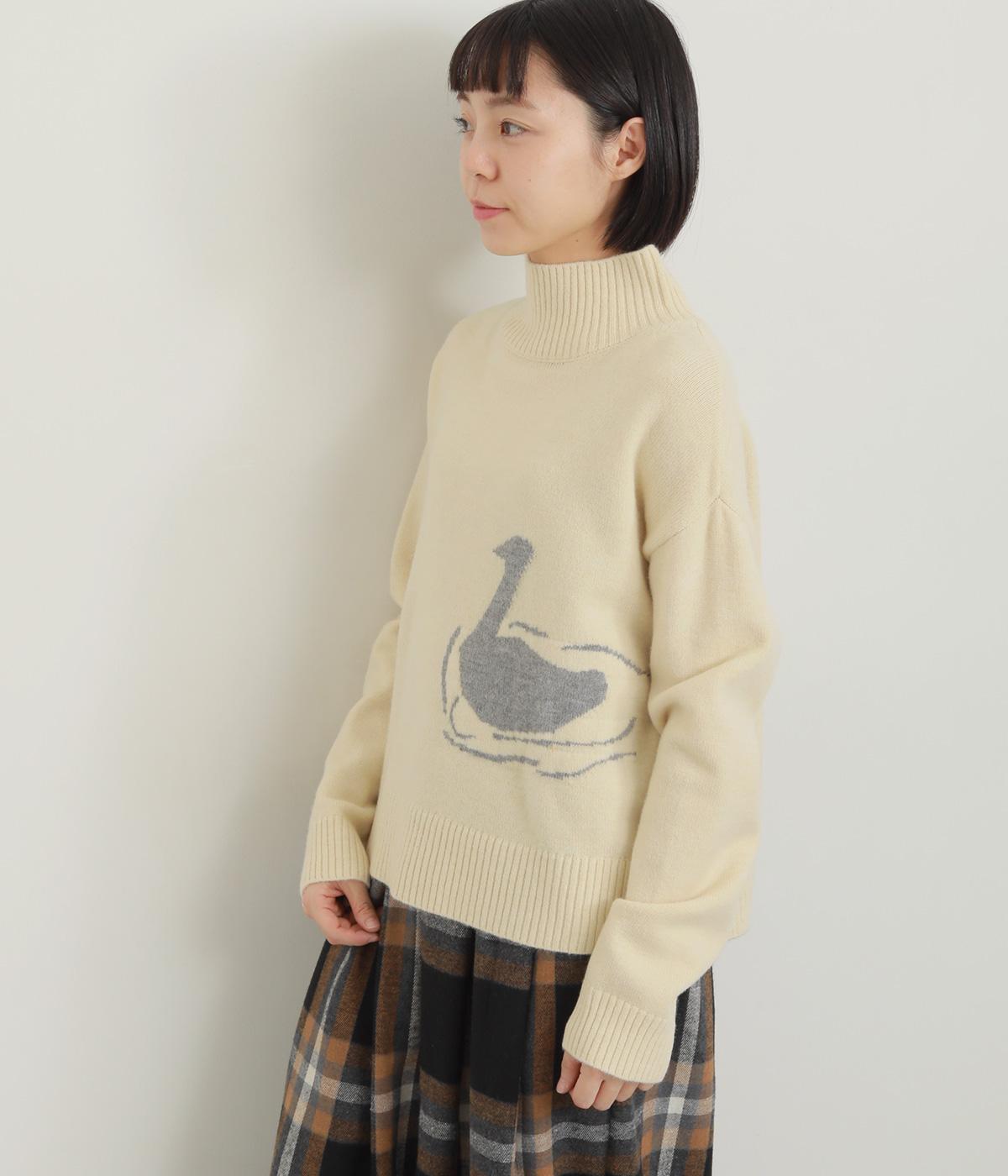 スワンインターシャハイネックセーター(アイボリー-F)
