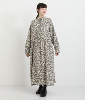 ビエラユーカリプリントスタンドカラーワンピース(グレー-F)