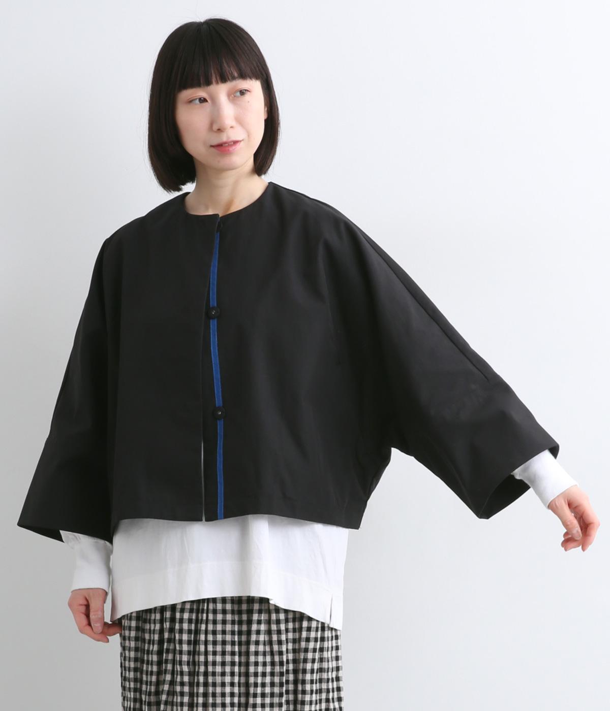 ツイル7分袖ドルマンジャケット(ブラック-F)