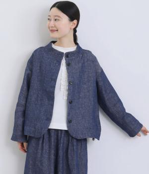 リネンサージボトルネック2wayジャケット(インディゴ-F)